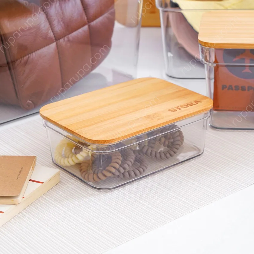 Stora 1 Ltr Kotak Penyimpanan Dengan Tutup Bambu