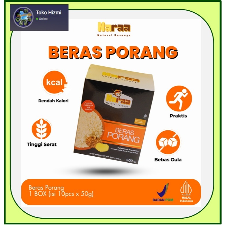 

Beras Porang Naraa 1 Box isi 10 sachet - 50gr per Sachet - Rendah Gula Bagus untuk Diabetes dan Diet