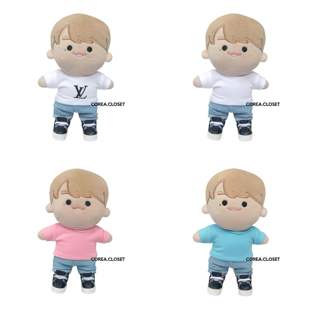 READY STOCK 15cm  Kpop doll clothes -  Kaos Putih biru pink  ( EXO Doll kaos pink Baju Boneka BTS SE