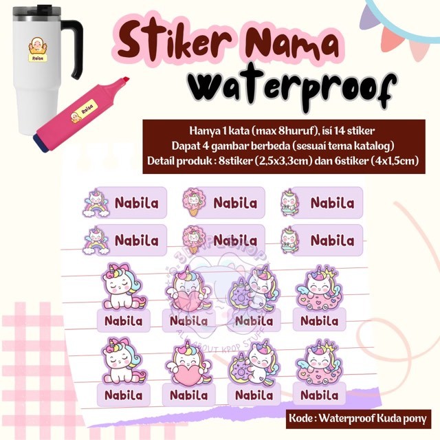 

Label nama anti air stiker waterproof motif HijabGirl SD Hijab Boy Cinnamoroll SD boy Kuda Pony