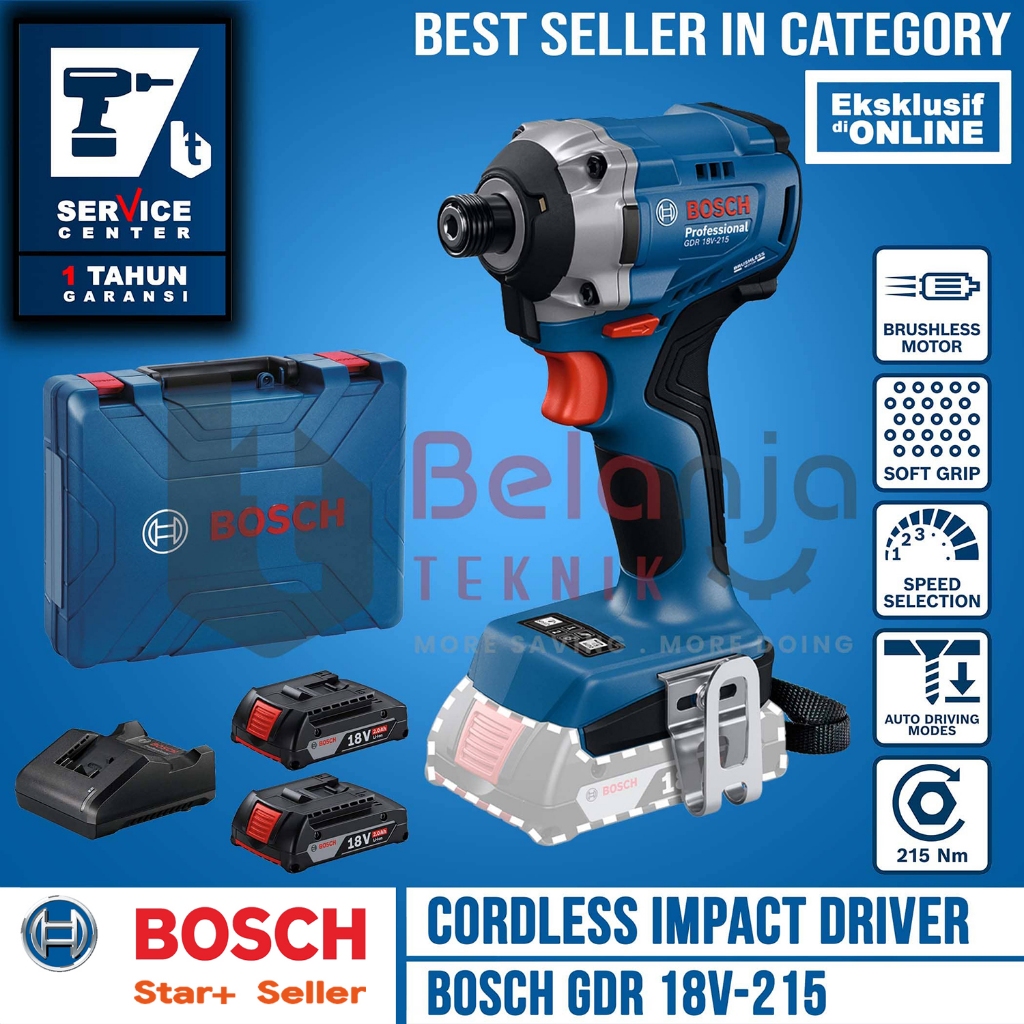 Mesin Bor Pembuka Obeng Baterai Bosch GDR 18V-215 Impact Driver Cordless Brushless 18 Volt