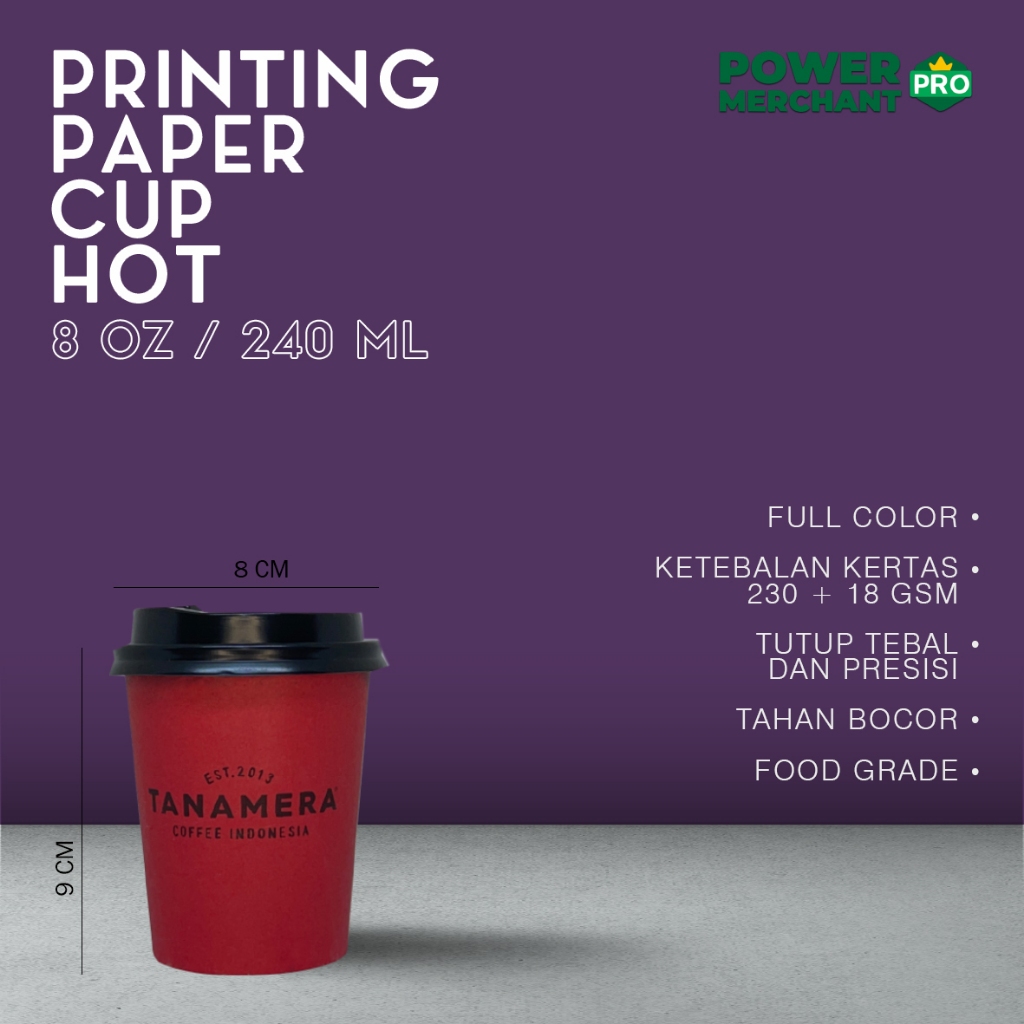 Wonder Cup || [TANPA TUTUP] PAPER CUP HOT CUSTOM PRINTING UKURAN 2,5 OZ / 4 OZ / 6,5 OZ / 8 OZ / 9 O