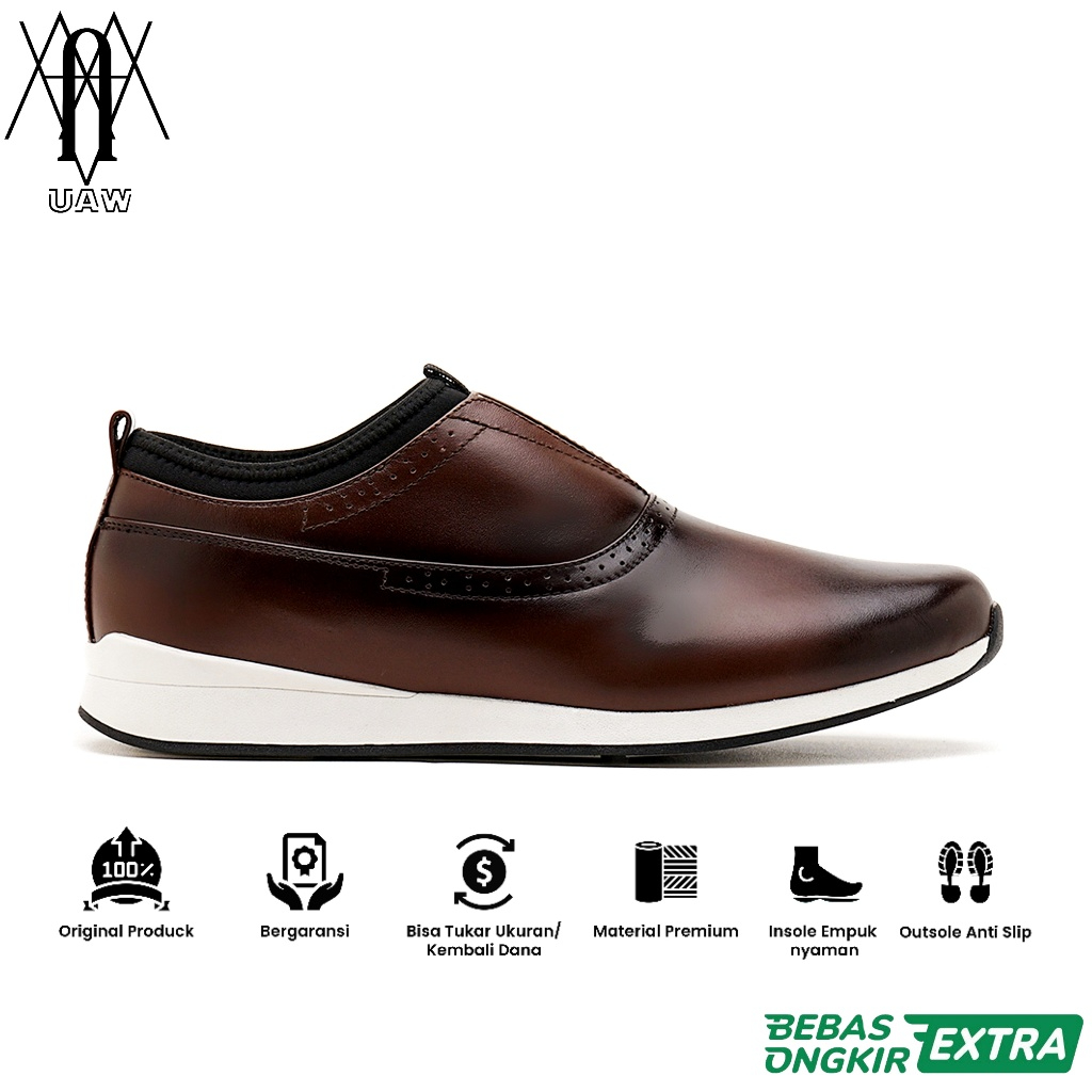 KENZIOS x RP ORIGINAL - Terbaru Sepatu Kenzios Vinci Slim Brown | Sepatu Slip On Sole Sneakers Pria