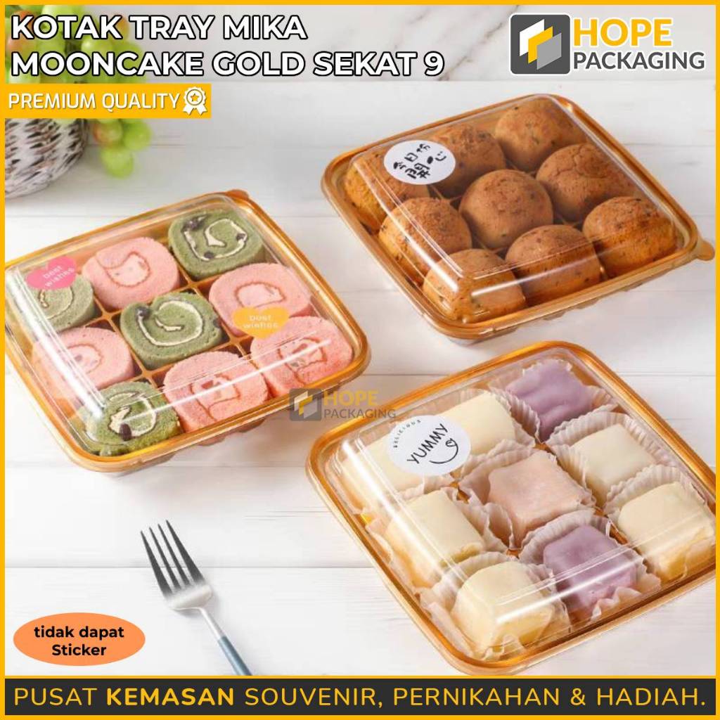 

Kotak Tray Mika Mooncake Gold Sekat 9 / Box Mika Mooncake / Box Mooncake Tutup Mika