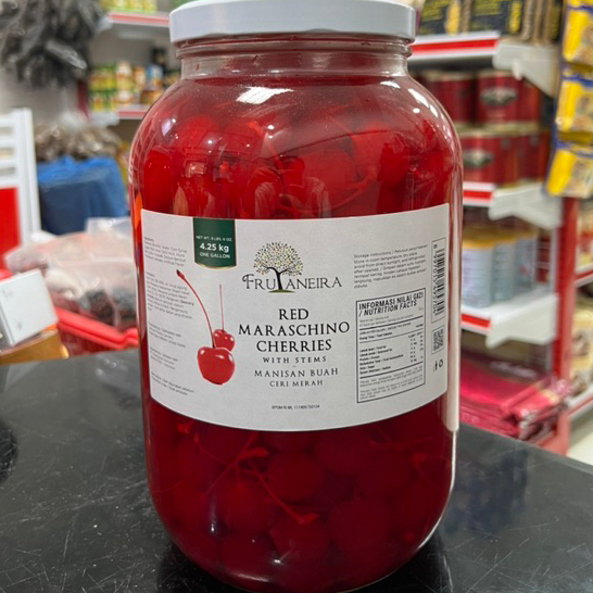 

[oddsolshop] pekanbaru/Frutaneira Red Maraschino Cherries with Stems Manisan Buah Ceri Merah 4.25KG
