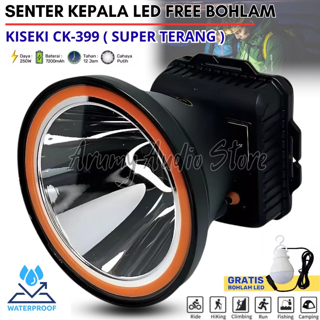 Promo Senter Kepala Kiseki Ck-399+Bonus Charger+Bonus Lampu - Senter Kepala Kiseki Ck 399 200watt - 