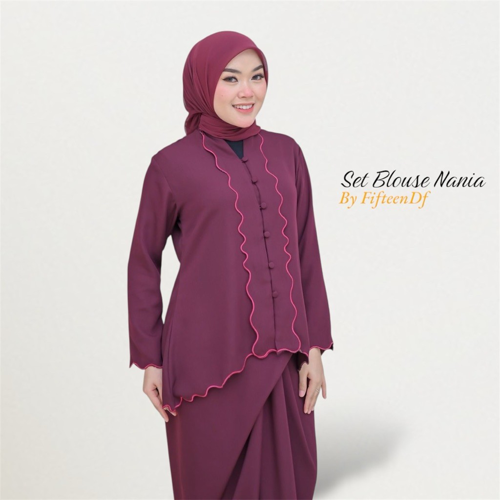 Set Blouse Nania 2in1 Setelan Rok Lilit Bordir Motif Terbaru Set Kurung Malay