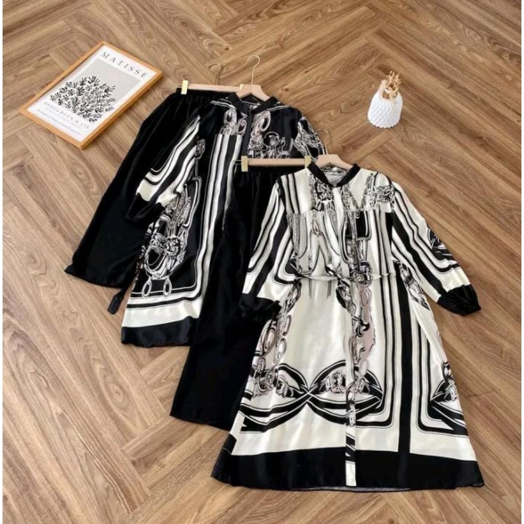 SETELAN BAJU WANITA LONG TUNIK TERBARU ONE SET VIRAL