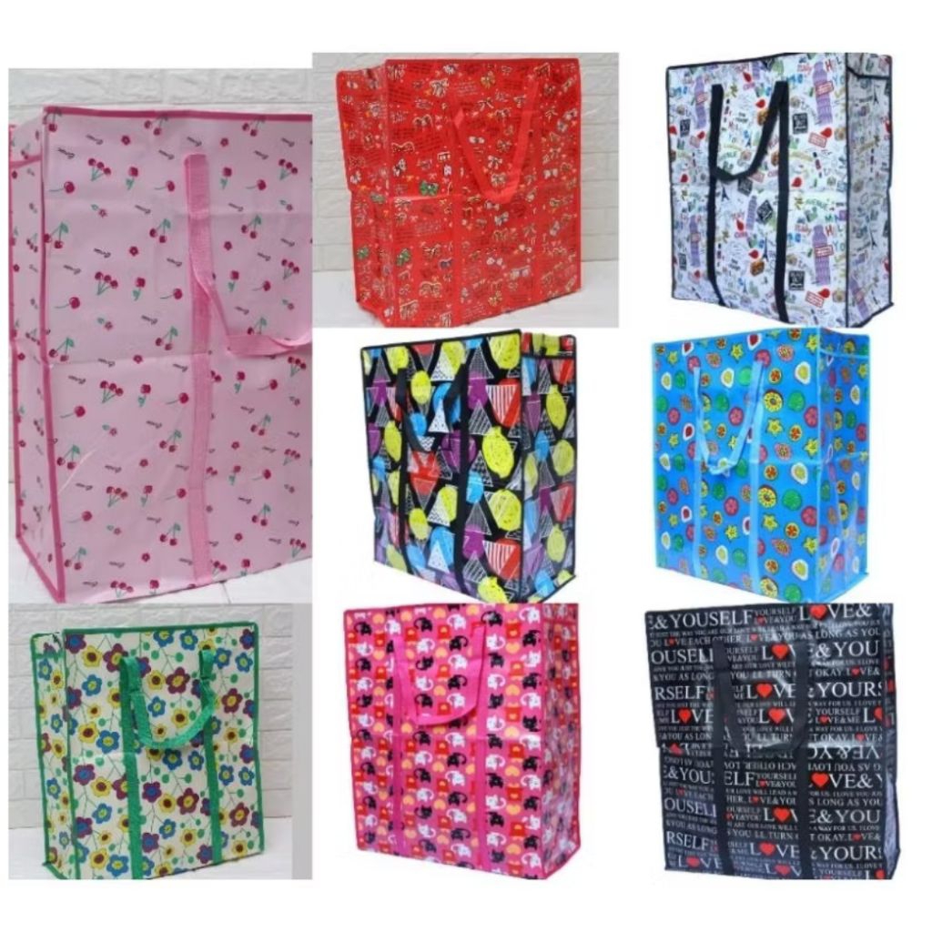 Tas Belanja Terpal Tebal dengan Resleting Besar dan Motif Lucu Tas Karung Tas Laundry
