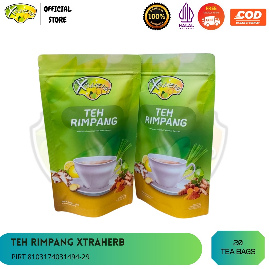 

Xtraherb Teh Rimpang Kunyit Jahe Sereh dan Lengkuas Teh Celup Herbal Pelangsing isi 20