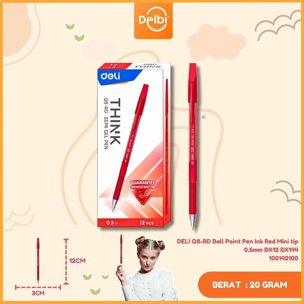 

1PCS DELI Q8-RD Ball Point Pen Ink Red Mini tip 0.5mm Q8-RD Ball Point Pen