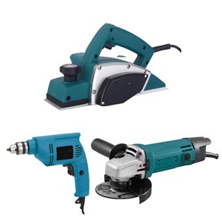 PAKET TUKANG 3 ITEM Mesin Gerinda + Bor Listrik 10mm + Planer Serut Kayu BIR MAKITA