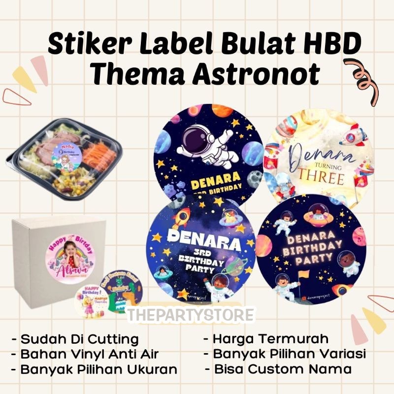 

Stiker Bulat Custom Bento Hampers Ulang Tahun Space Astronaut