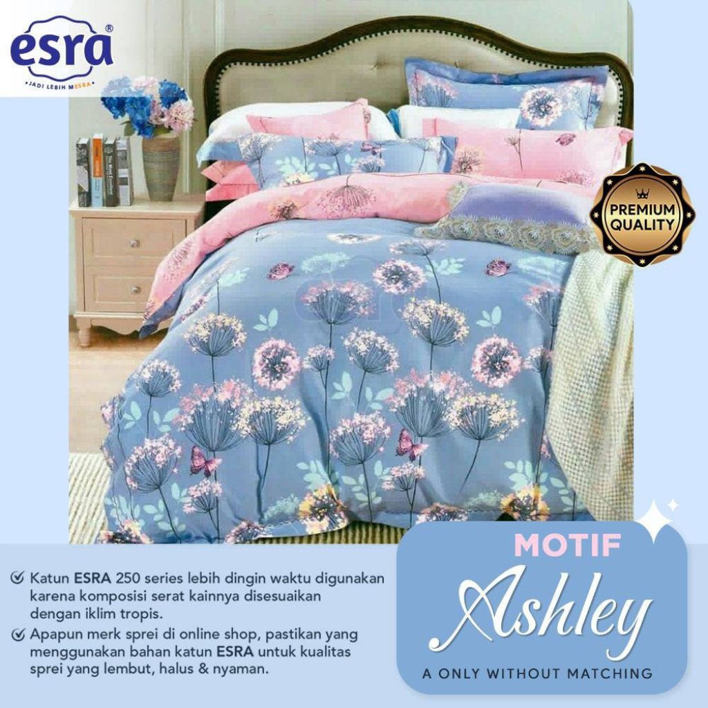 Sprei Set Katun Esra Motif Ashley biru