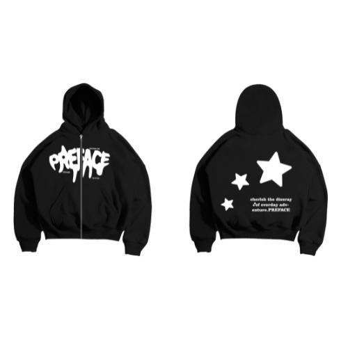 Sweater Boxy prepace Hoodie Zipper Boxy 375GSM Starsy Puff Black