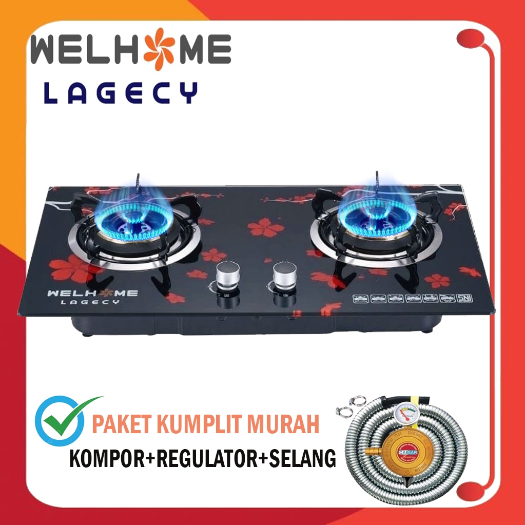 KOMPOR  WELHOME GAS KACA KOMPOR ESTETIK KOMPOR TANAM KACA MURAH LAGECY 2 TUNGKU 3 TUNGKU