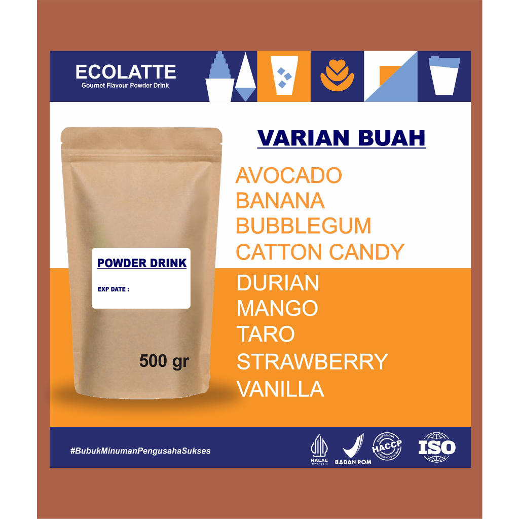 

ECOLATTE PREMIUM POWDER 500gr VARIAN BUAH & MIX FLAVOR