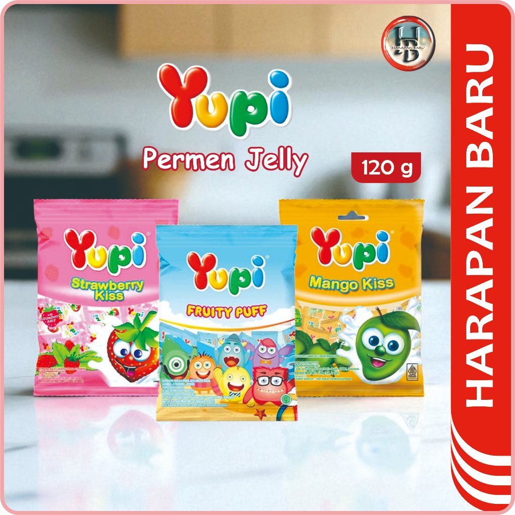 

Yupi Permen Jelly - Aneka Rasa - Fruity Puff - Mango Kiss - Strawberry Kiss - Kemasan 120g