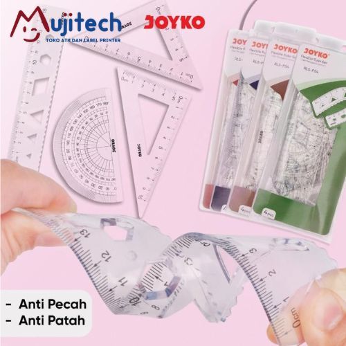 

1 SET 4 PCS RULER MATH PS4 PENGGARIS LENTUR TRANSPARAN ANTI PECAH BUSUR SEGITIGA