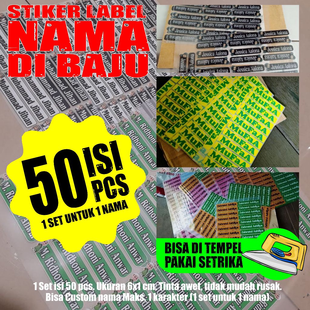 

STIKER LABEL NAMA BAJU TEMPEL PAKAI SETRIKA ISI 50PCS