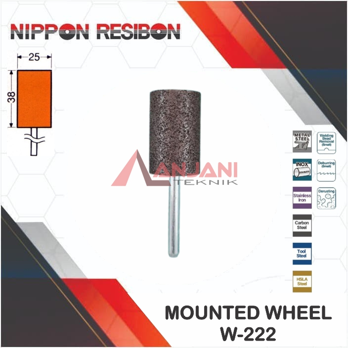 NIPPON RESIBON A36P MOUNTED WHEEL RESINOID W-222 BATU GERINDA BOTOL 25 x 38 x 6 mm / ABRASIVE GRAIN 