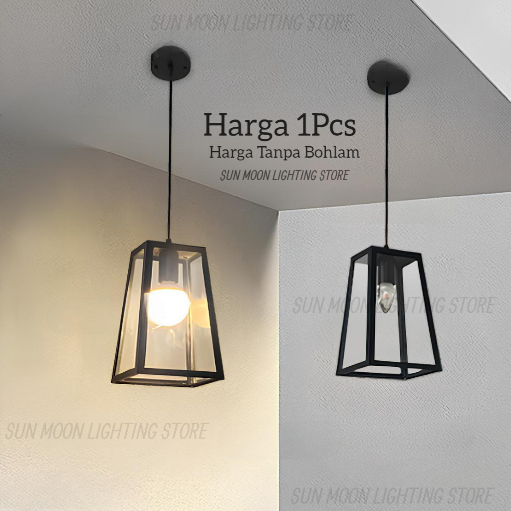 Lampu gantung kotak kaca waterproof teras retro vintage mini bar meja