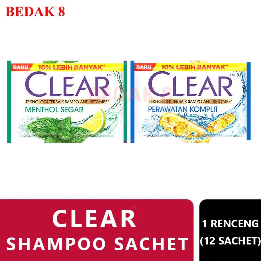 [12 SACHET] Clear Shampoo Sachet 10 mL 1 Renceng