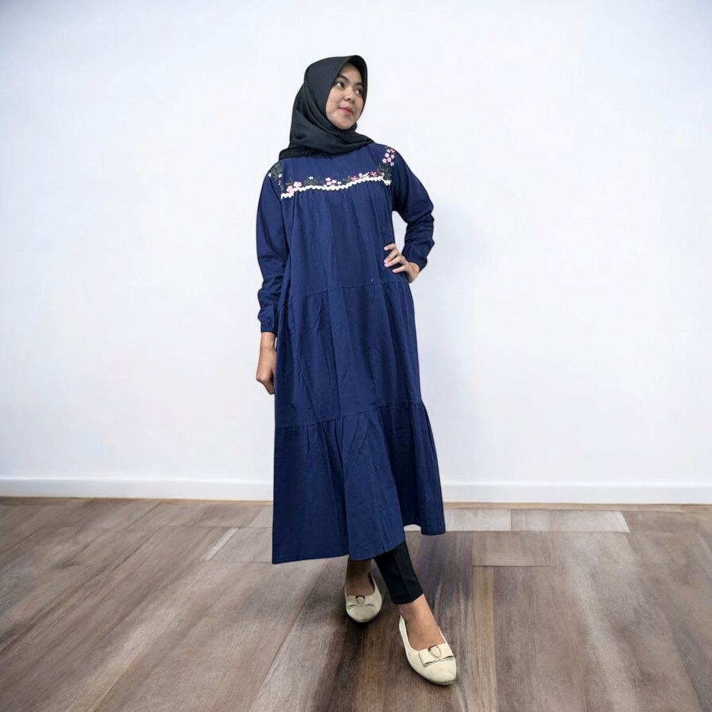 Billya midi azijah katun linen angel premium Dress Muslim