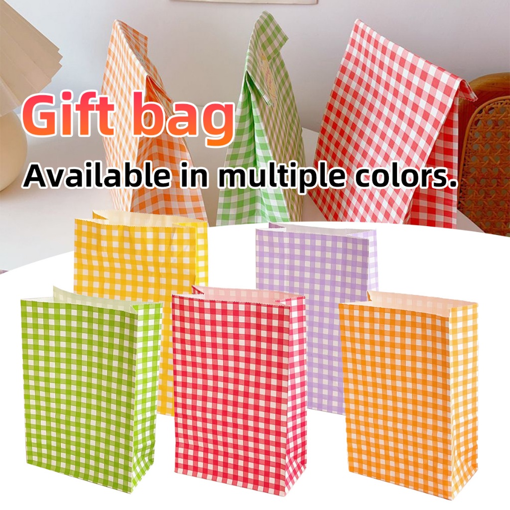 

Paper bag warna Serbaguna Korean Paper Bag Roti snack kue kering Pembung Motif Kotak Berwarna Kantong Kertas Aesthetic