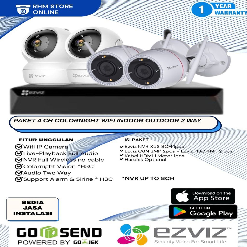 PAKET CCTV EZVIZ 4 IP CAMERA NVR WIFI 8ch OUTDOOR INDOOR
