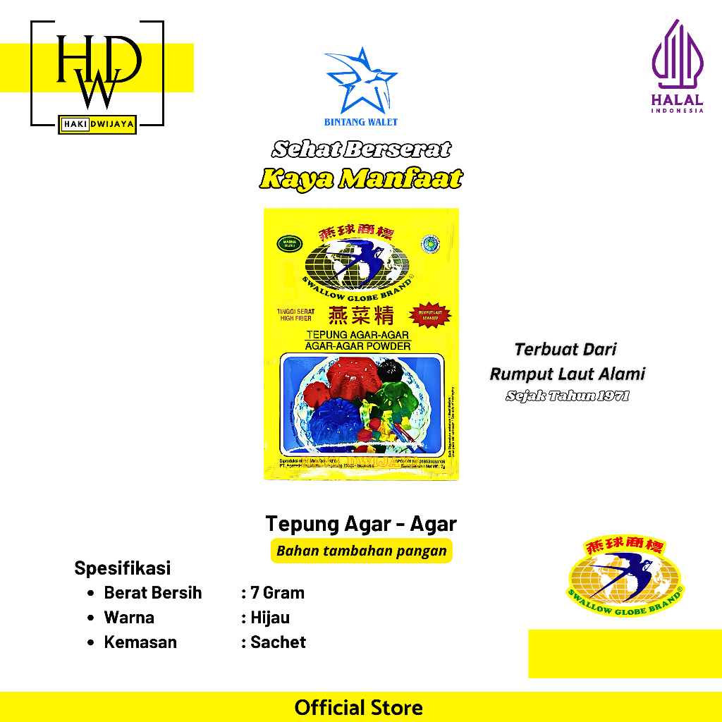 

[7gr] Swallow Globe Agar-Agar Warna Hijau Sachet