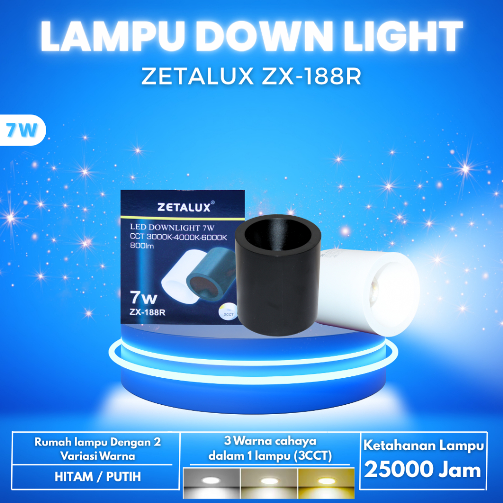 Zetalux-ZX-188R Led Downlight Plafon  3 Warna Pengganti Bohlam Downlight Indor