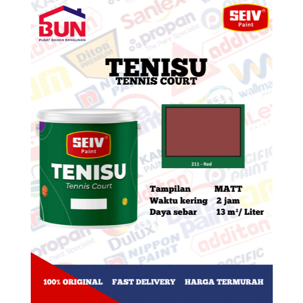 SEIV Tennis Court Kemasan 5Kg/Set (Cat 4,5Kg + Pasir 0,5Kg) - RED