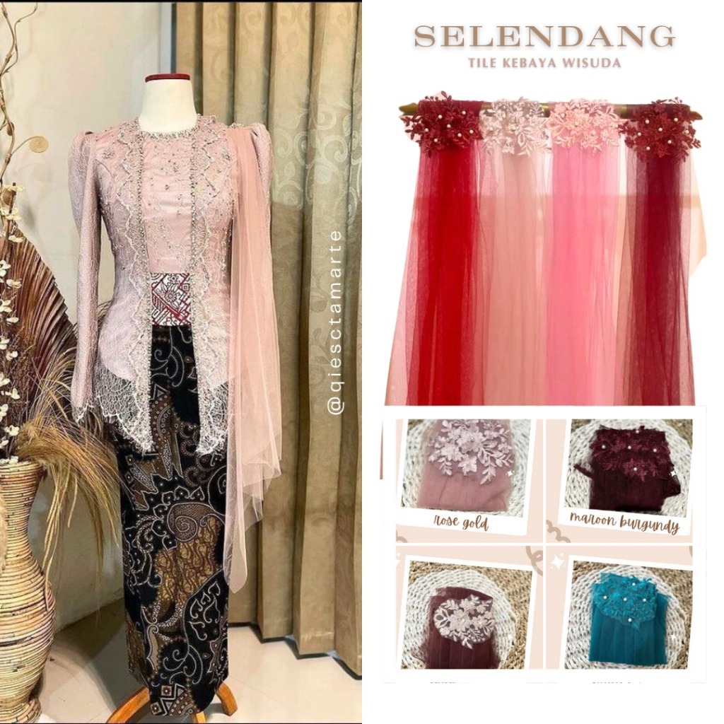 Selendang Tile Kebaya Wisuda Brukat Slendang Bahu Kebaya Tunangan Slayer Pundak Polos Aksesoris Baju