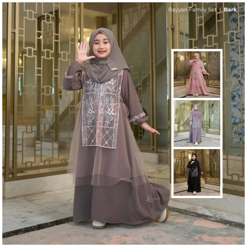 Rayyan Gamis Brokat Anak Perempuan Usia 8-13 Tahun Bahan Ceruti Mix Brokat