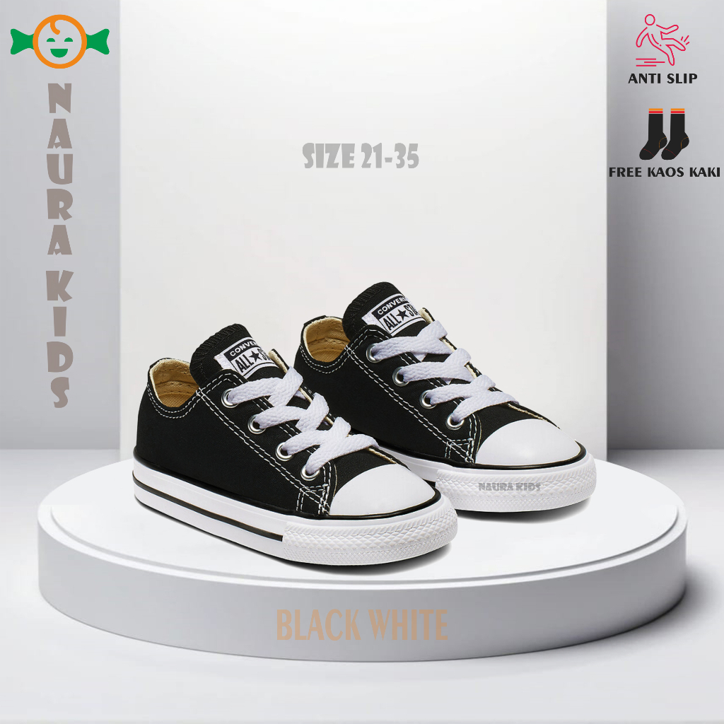 Converse Sepatu Anak Laki Laki Perempuan TK SD / Sepatu Sekolah Anak / Sepatu Hitam Kids Tali