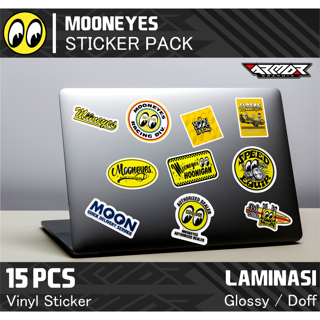 

15pcs Sticker Pack MOONEYES Premium Waterproof Aesthetic, untuk Laptop, Motor, dan Helm ArmorGraphix