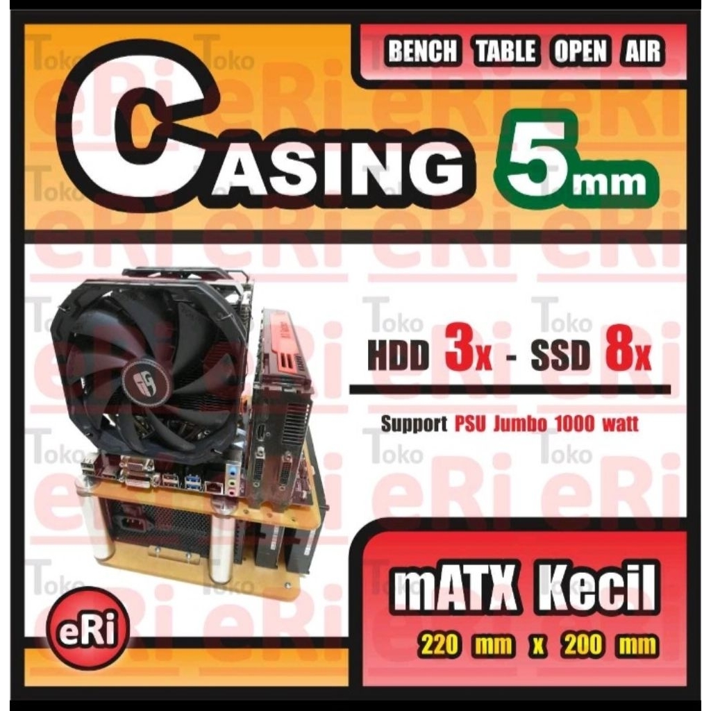 mATX KECIL + ITX / Tebal 5mm / Casing PC Komputer GAMING Akrilik Acrylic / OPEN AIR BENCHTABLE