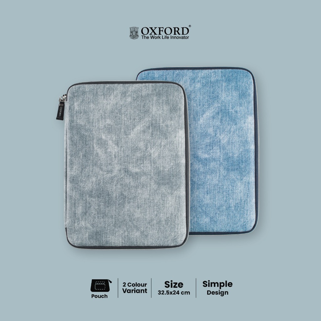 

Oxford Denim Pouch Dokumen Multifungsi – Bonus Planner A5 Legal Pad A4 - Tas Zipper Warna Grey/Blue