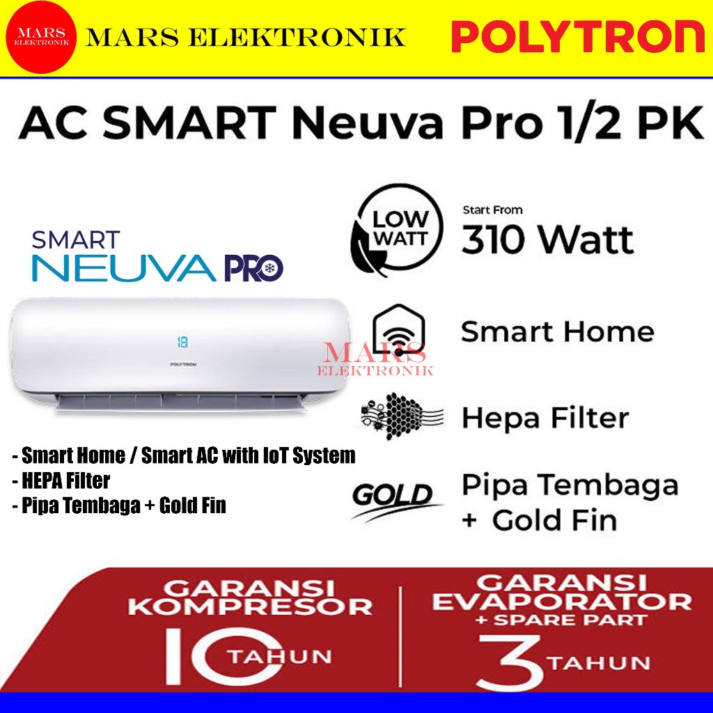 POLYTRON SMART NEUVA PRO AC 1/2 PK   - SMART NEUVA PRO - WIFI - PAC 05VZSI - PENDINGIN RUANGAN AC PO