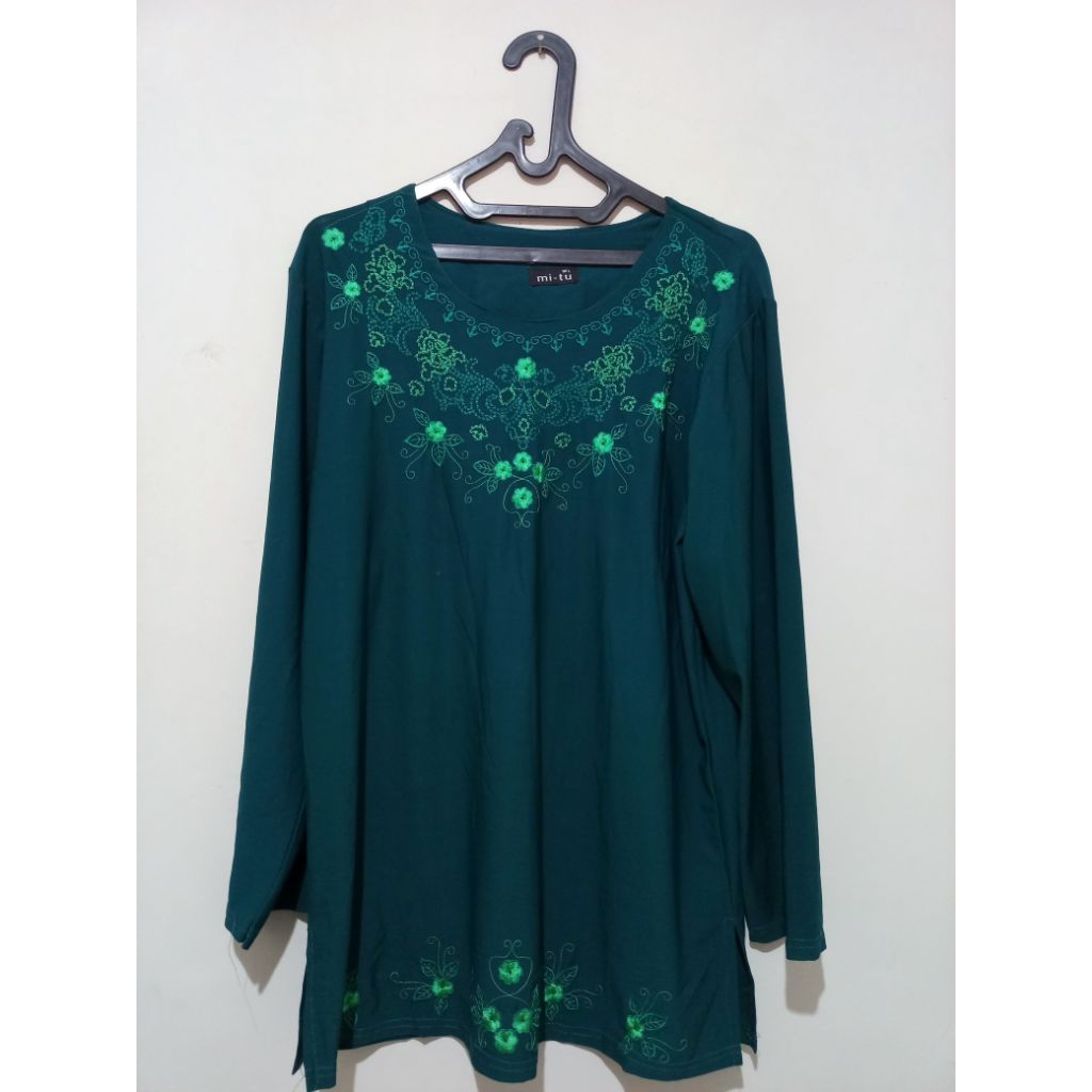 Blouse/Atasan Wanita Jumbo Bordir Hijau Botol (PL)