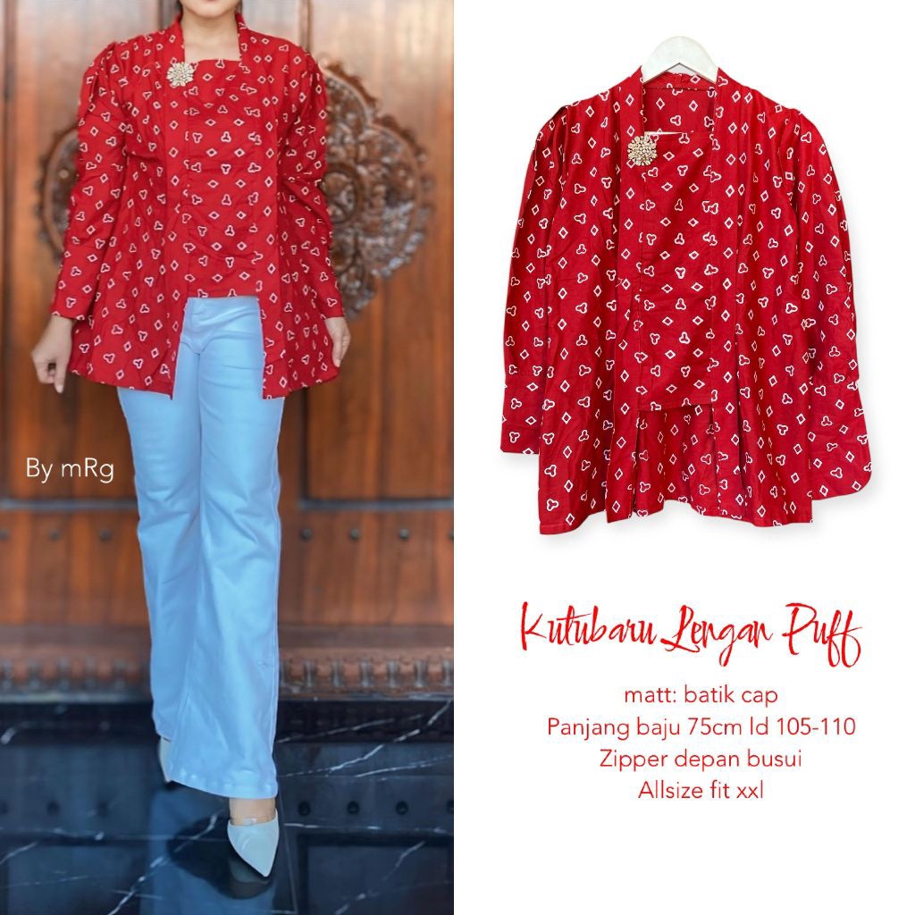 Atasan jumputan wanita merah putih