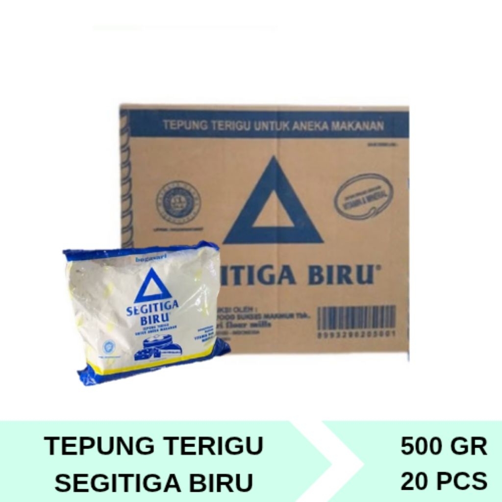 

TEPUNG TERIGU SEGITIGA BIRU 500 GR 1 DUS (isi 20 pcs)
