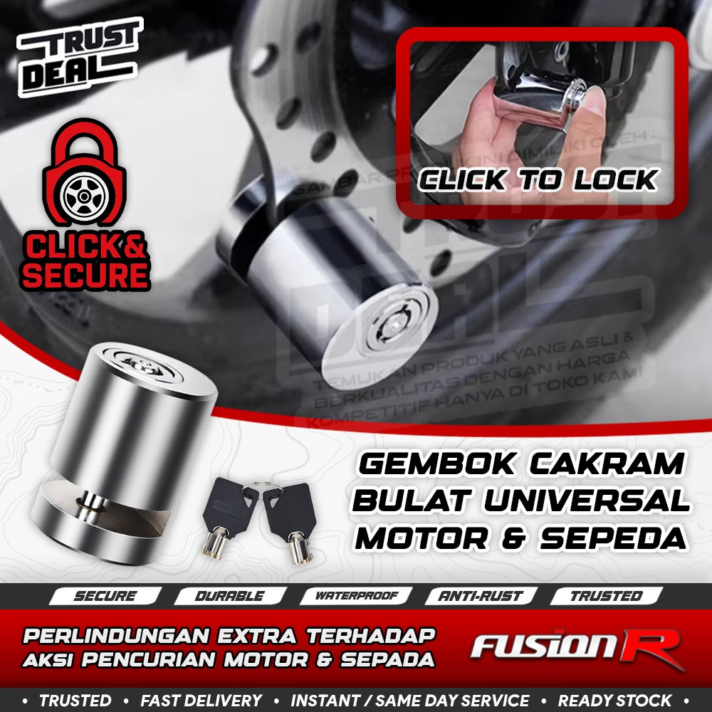 FUSION R Kunci Gembok Cakram Motor dan Sepeda / Gembok Rem Cakram Disk Disc Brake Lock Motor Baja Ko