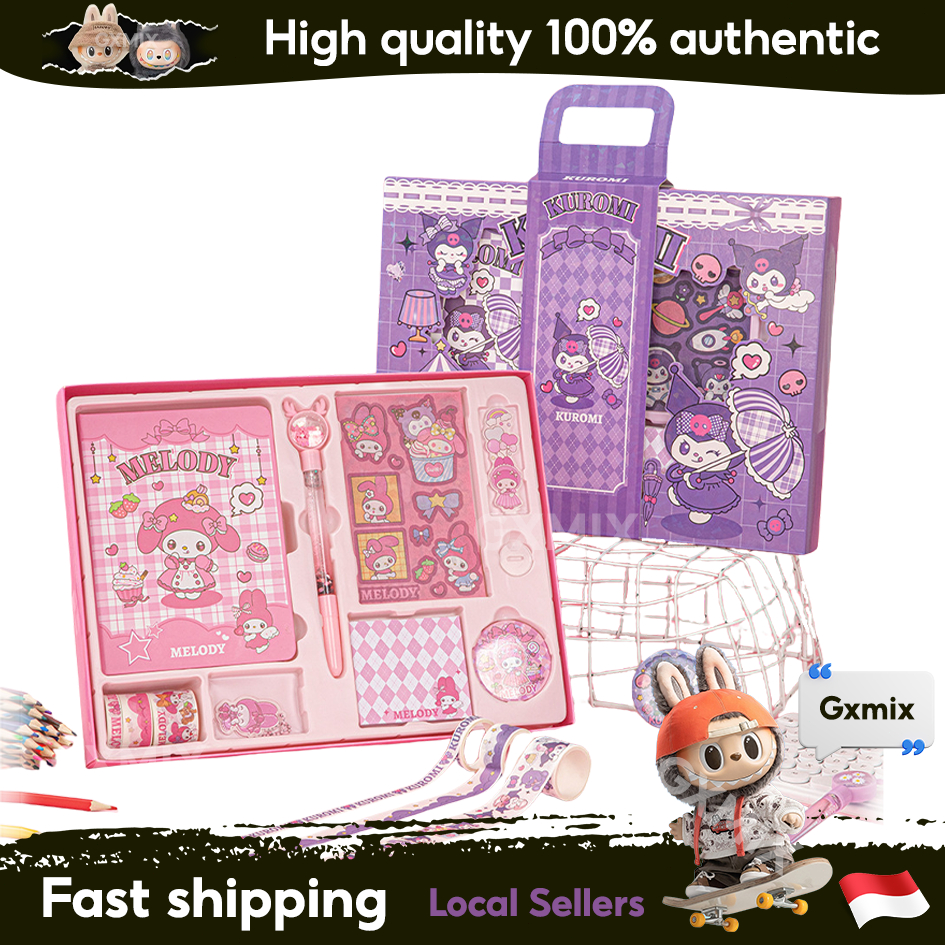 

[Penjual Lokal] SANRIO LUXURY NOTEBOOK FULLSET 9 IN 1 GIFT BOX /BUKU TULIS KUROMI & MELODY /NOTEBOOK SANRIO SET