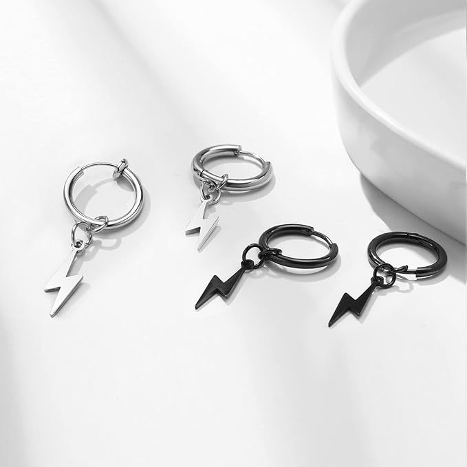 Anting Jepit Model Kilat Silver Black Baja Tahan Karat / Anting Motif Petir / Flash Hoop Earrings Fo