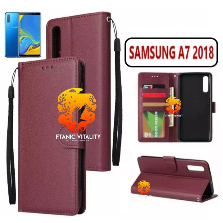 FLIP LEATHER CASING SAMSUNG A7 2018 CASE KULIT FLIP WALLET LEATHER DOMPET KULIT PREMIUM SARUNG BUKA 