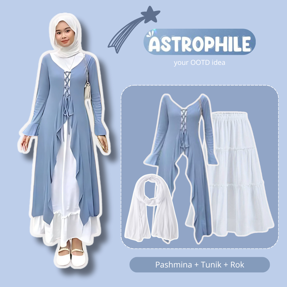 OOTD Hijab Setelan Wanita Muslimah Kekinian ( Tunik + Rok + Pashmina ) Outfit Remaja