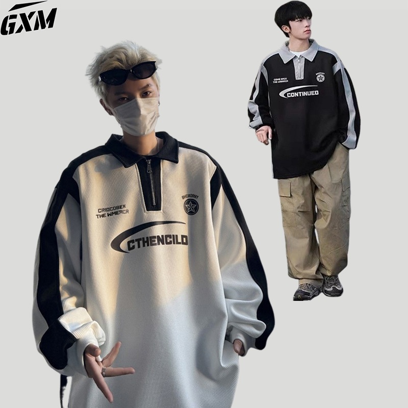 GXM Polo Shirt Zipper Long Sleeve Toffe | Kaos Polo Pria Lengan Panjang |Polo Shirt Pria Baju Kaos K