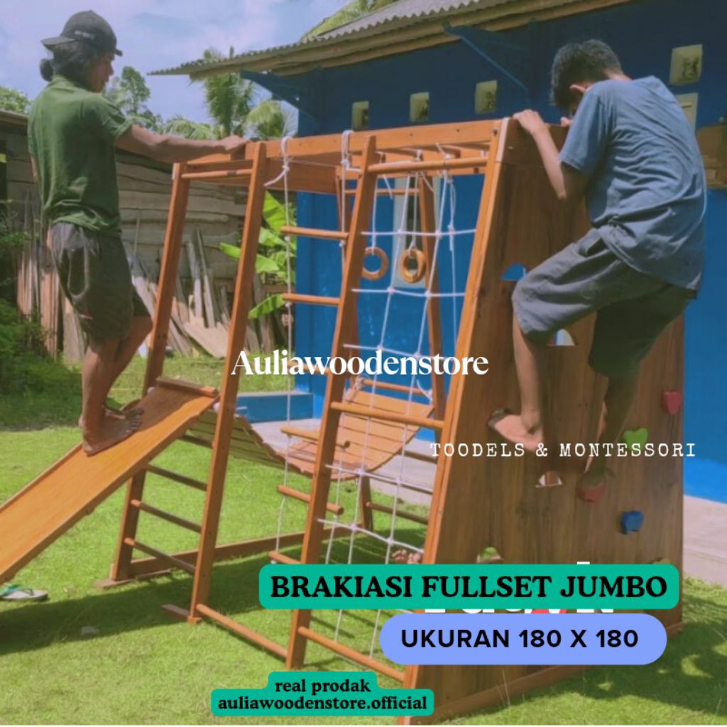 Brakiasi playground fullset ukuran jumbo 180 cm x 180 cm // Playground kayu panjat tebing